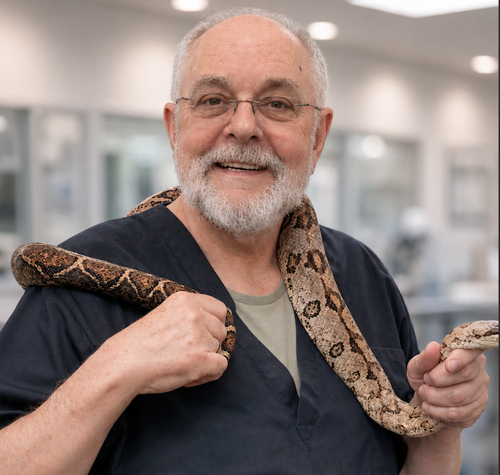 Dr. Joseph Martinez providing reptile care at Francis Petcare Hospital